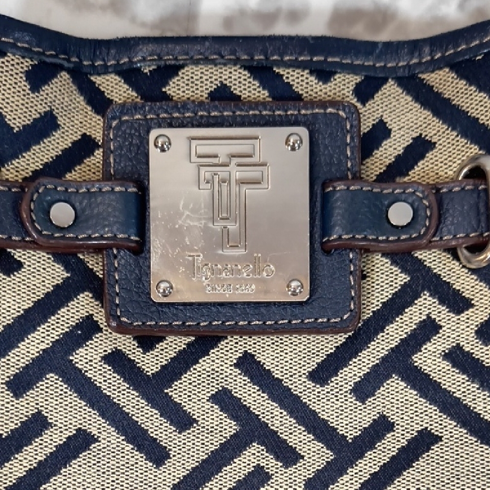 Tignanello Signature Jacquard/Blue leather trim handbag geometric pattern Purse - Picture 3 of 15